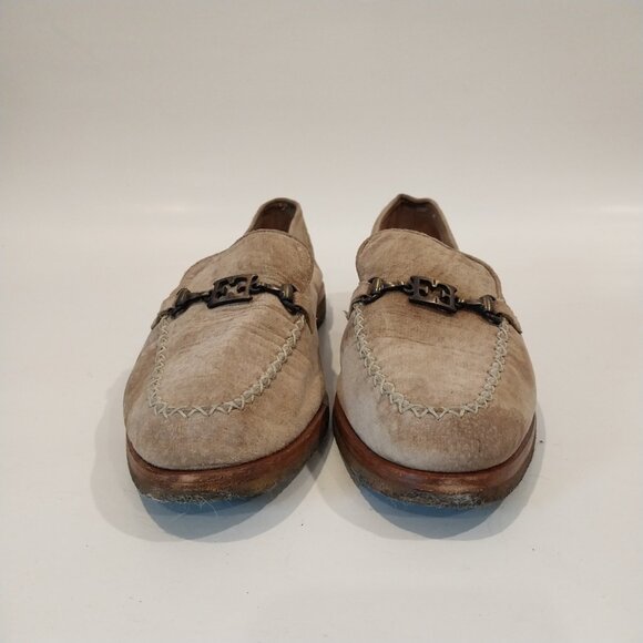 Escada Shoes Womens 8.5 Beige Tan Velvet Loafers Flats Moccasin Logo Rubber Sole - Picture 4 of 10